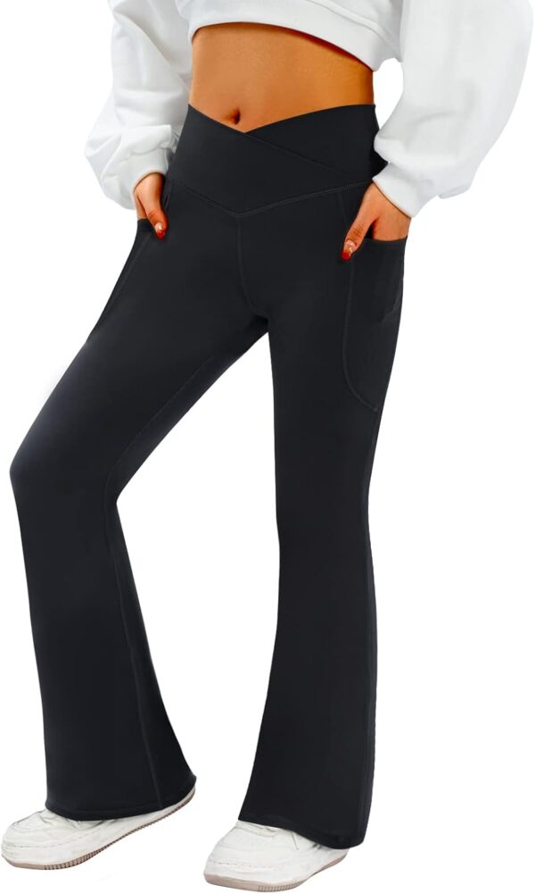 Women's Flare Yoga Pants with Pockets-V Crossover High Waist... - Image 2