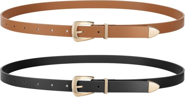 JASGOOD 2 Pack Women's Skinny Leather Belts Faux Leather Thi... - Image 2