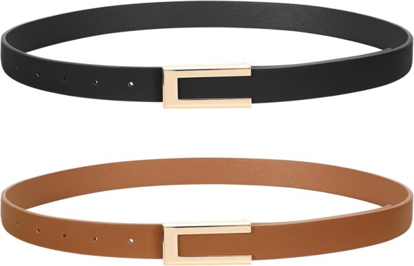 SUOSDEY Women Leather Belts for Dress Jeans Belt with Gold B... - Image 2