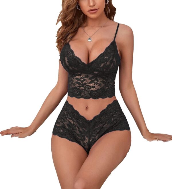 Lilosy Sexy Sheer Floral Lace Pajamas Lingerie Set High Wais... - Image 4