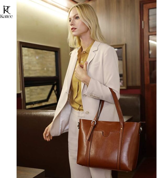 Kattee Genuine Leather Women Tote Bag Soft Handbags Vintage ... - Image 10