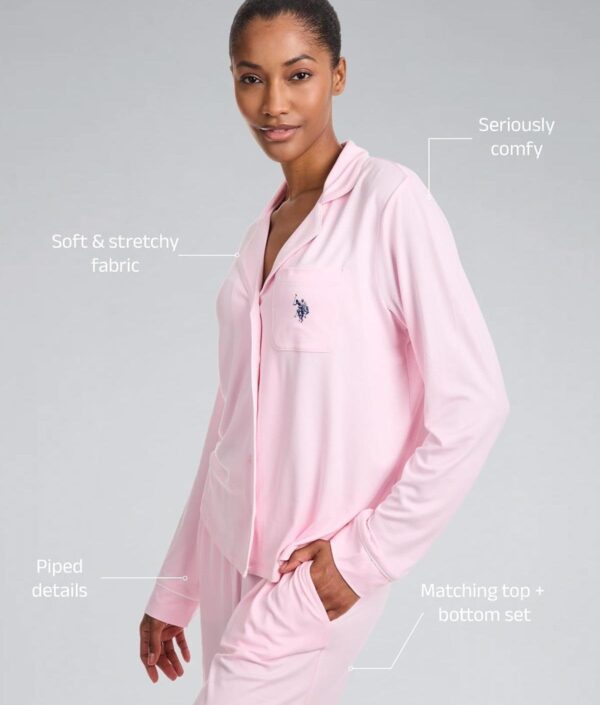 U.S. Polo Assn. Womens Pajama Set Long Sleeve Button Up Top ... - Image 4