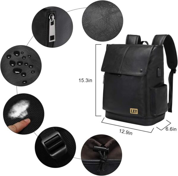 LXY Leather Laptop Backpack Women Vintage Travel Computer Ba... - Image 5