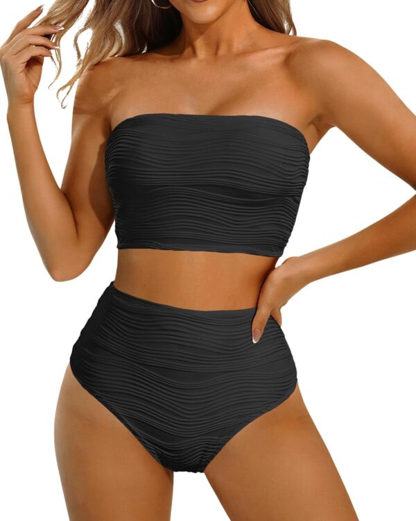 High Waisted Bandeau Bikini Set - Women Strapless Two Piece ... - Image 5