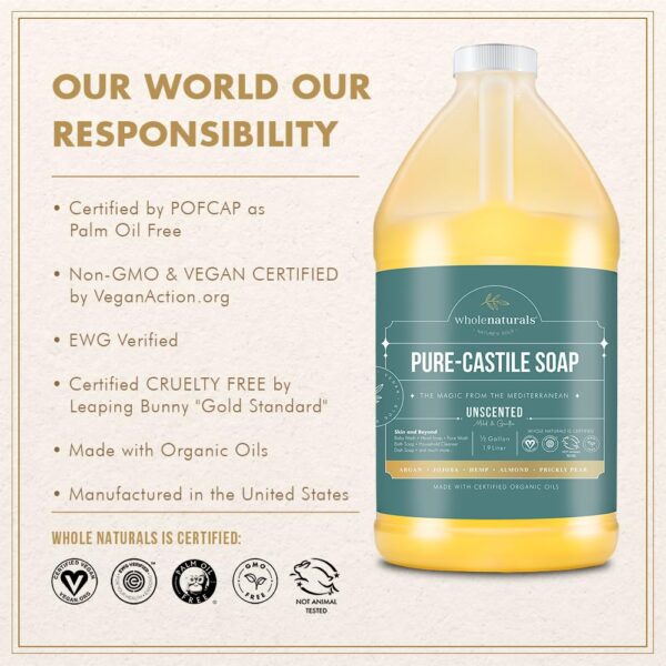 Pure Castile Soap Liquid Unscented, EWG Verified & Certified... - Image 6