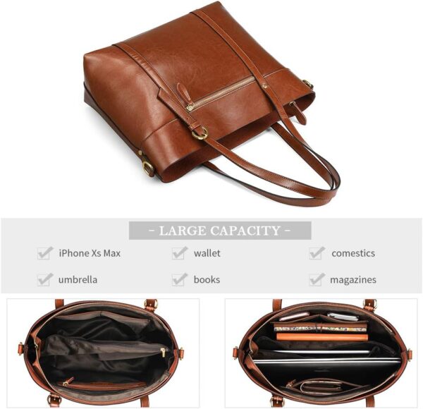 Kattee Genuine Leather Women Tote Bag Soft Handbags Vintage ... - Image 4
