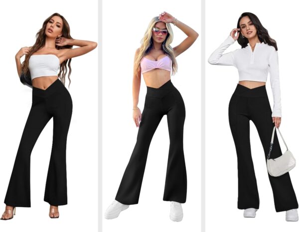 Women's Flare Yoga Pants with Pockets-V Crossover High Waist... - Image 6