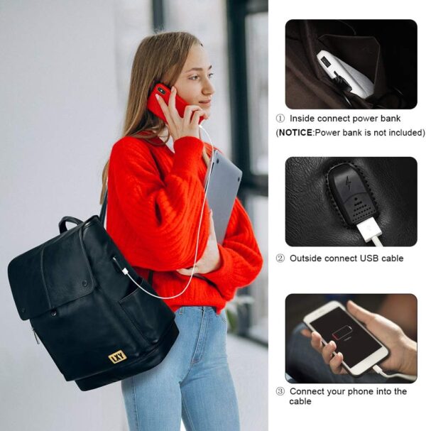 LXY Leather Laptop Backpack Women Vintage Travel Computer Ba... - Image 3