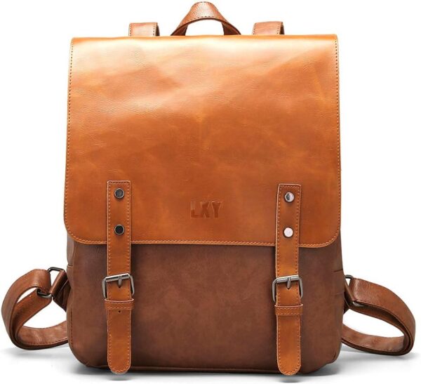 LXY Vegan Leather Backpack Vintage Laptop Bookbag for Women ... - Image 2