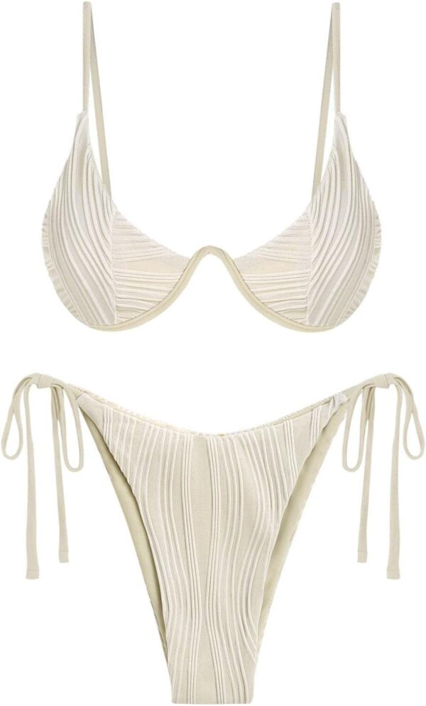 ZAFUL Women's Textured Underwire Bikini Set V Notch High Cut... - Image 2