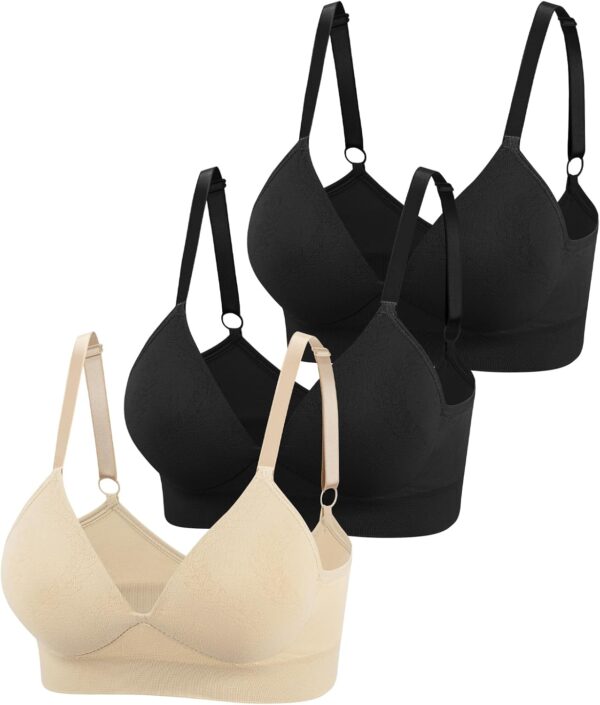 Eleplus 3 Pieces Deep V Wireless Bras for Women Seamless Com... - Image 2
