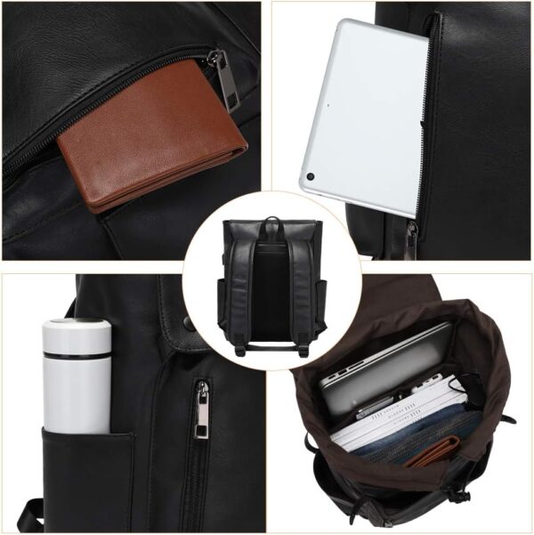LXY Leather Laptop Backpack Women Vintage Travel Computer Ba... - Image 6