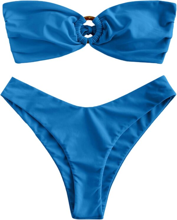 ZAFUL Women's Bandeau Bikini O Ring Strapless Tie Back High ... - Image 2