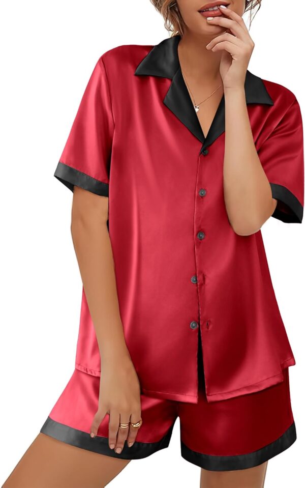 Ekouaer Womens Silk Satin Pajamas Set Button Down Short Slee... - Image 2