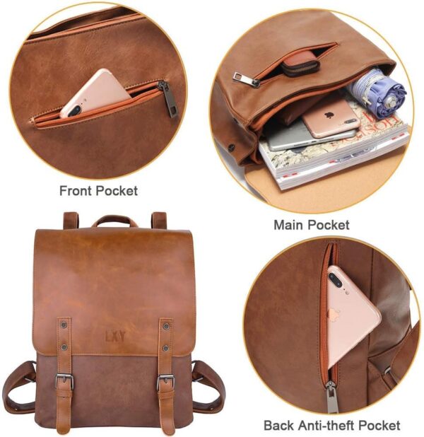 LXY Vegan Leather Backpack Vintage Laptop Bookbag for Women ... - Image 5