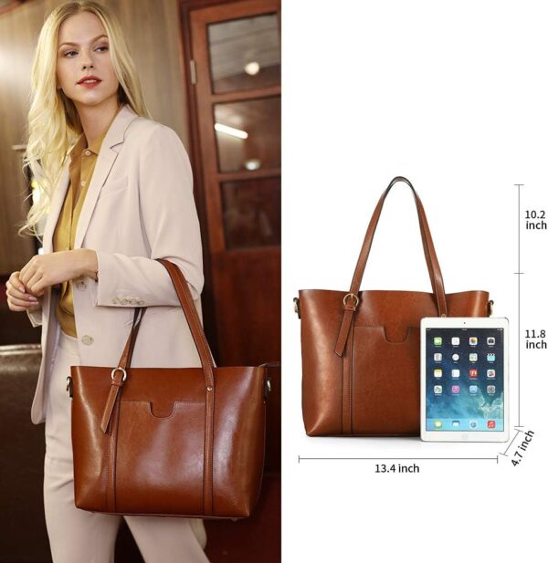 Kattee Genuine Leather Women Tote Bag Soft Handbags Vintage ... - Image 3