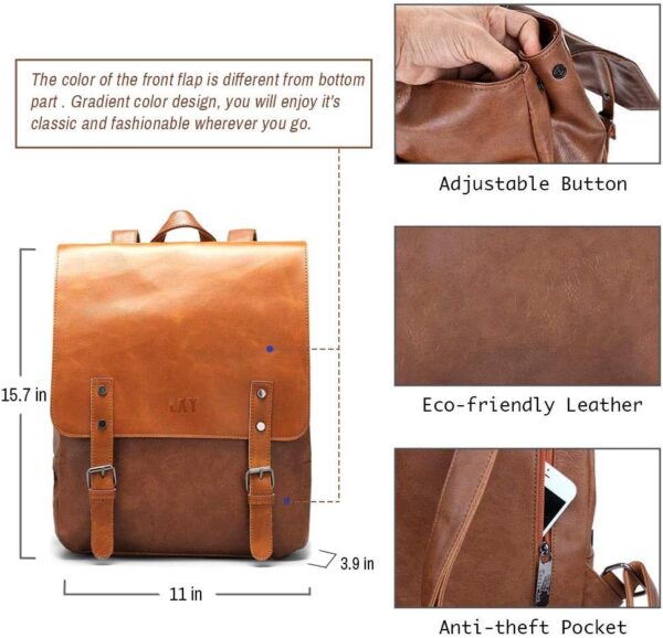 LXY Vegan Leather Backpack Vintage Laptop Bookbag for Women ... - Image 4