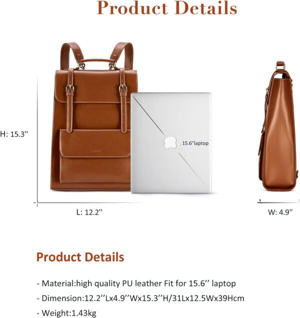ECOSUSI Laptop Backpack for Women PU Leather Backpack Vintag... - Image 8