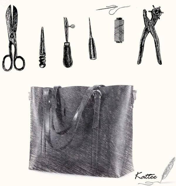 Kattee Genuine Leather Women Tote Bag Soft Handbags Vintage ... - Image 9