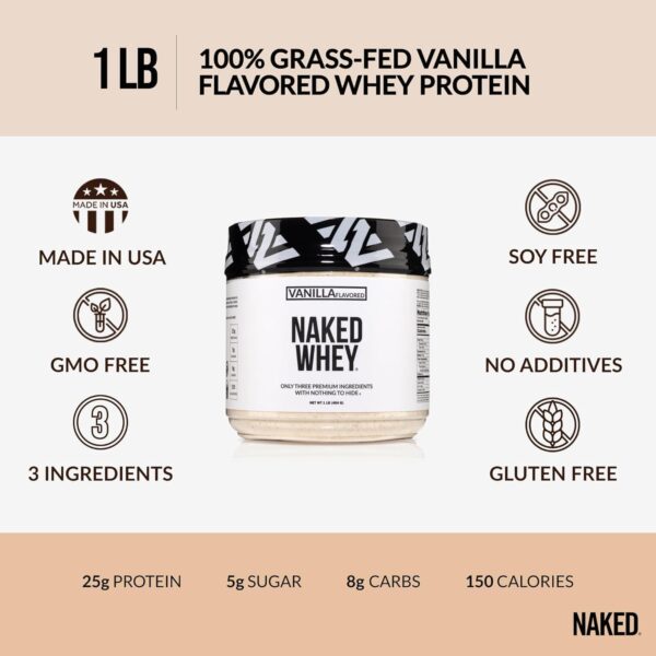 Naked Vanilla Whey Protein 1Lb, Only 3 Ingredients, All Natu... - Image 4