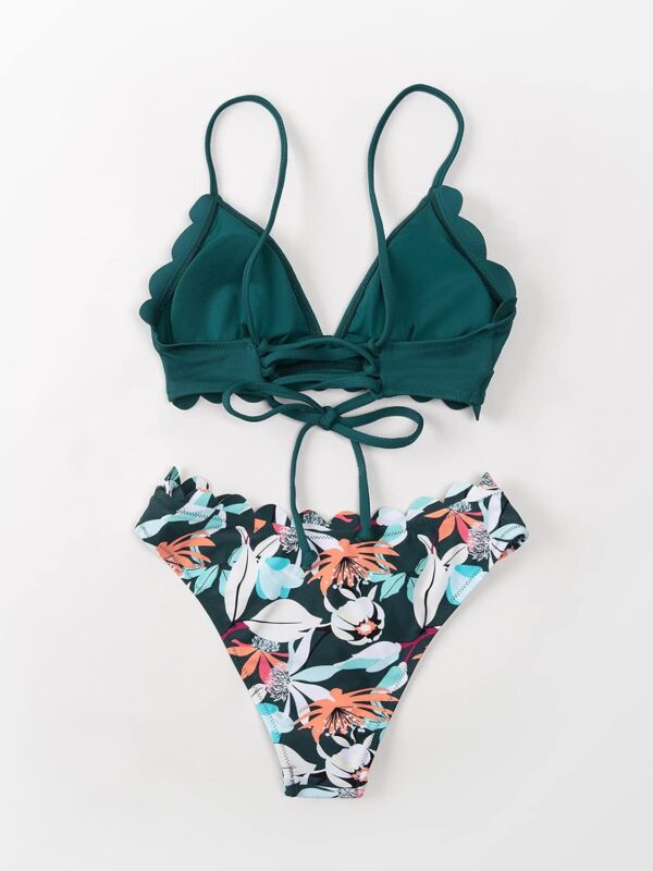 CUPSHE Women's Bikini Swimsuit Scalloped V Neck Lace Up Low ... - Image 6