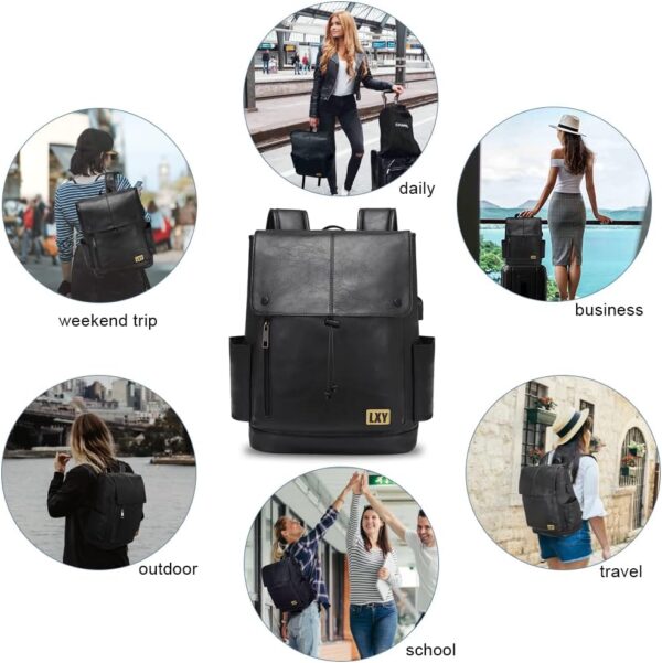 LXY Leather Laptop Backpack Women Vintage Travel Computer Ba... - Image 4