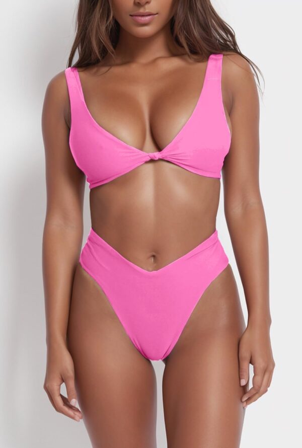 geluboao Bikini Set for Women Solid V Neck Knot Front Push U... - Image 3