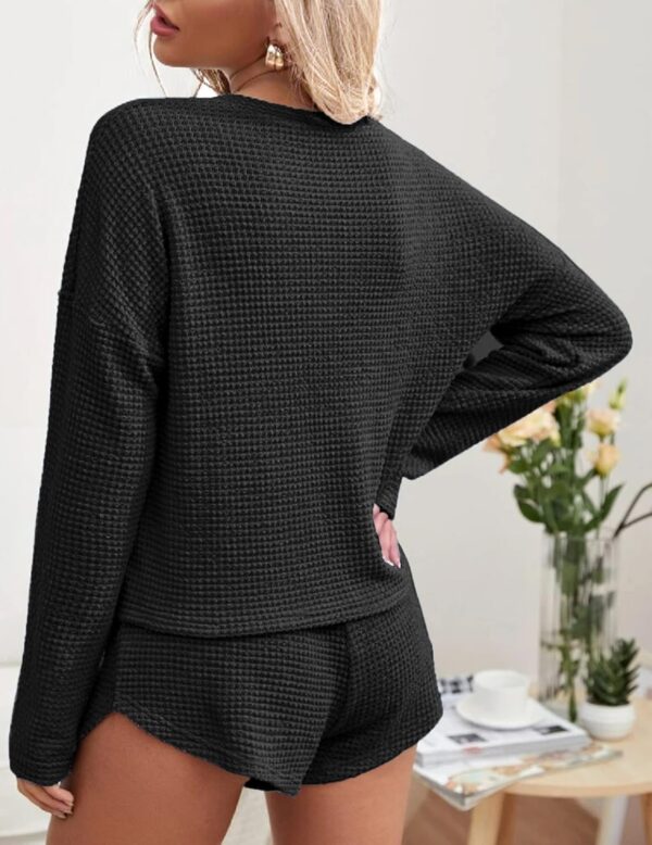 Ekouaer Womens Waffle Knit Pajama Sets Long Sleeve Top and S... - Image 4