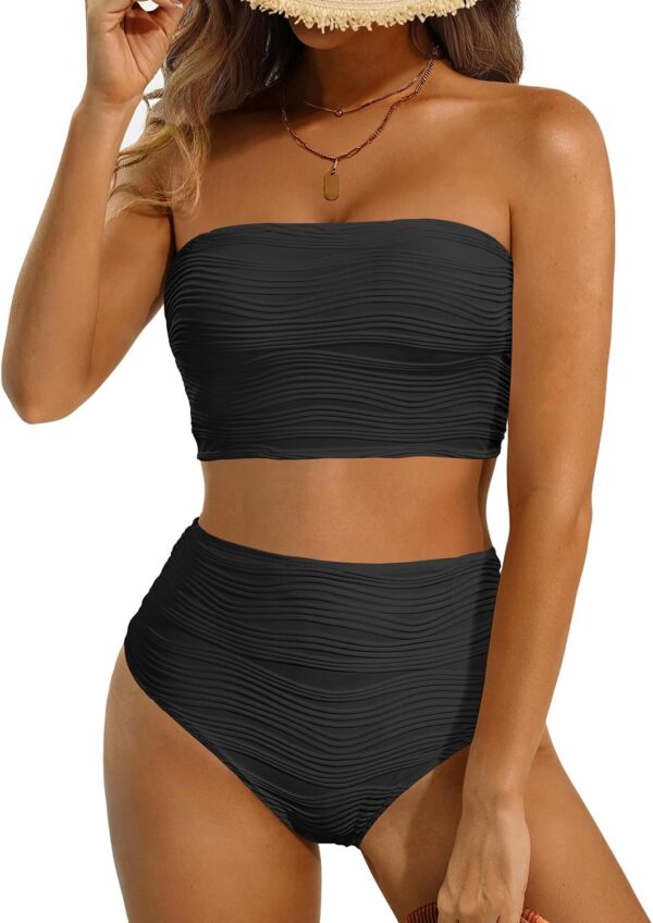 High Waisted Bandeau Bikini Set - Women Strapless Two Piece ... - Image 2