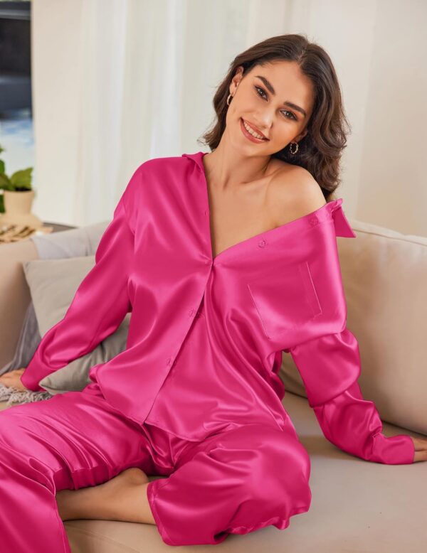 Ekouaer Womens Satin Silky Pajama Set 2 Piece Print PJs Soft... - Image 5