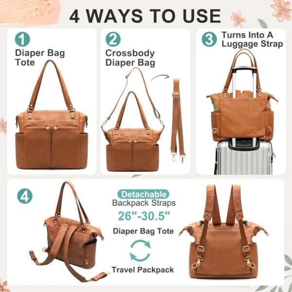 MOMINSIDE Diaper Bag Tote, 4 in 1 Leather Diaper Bag Backpac... - Image 7