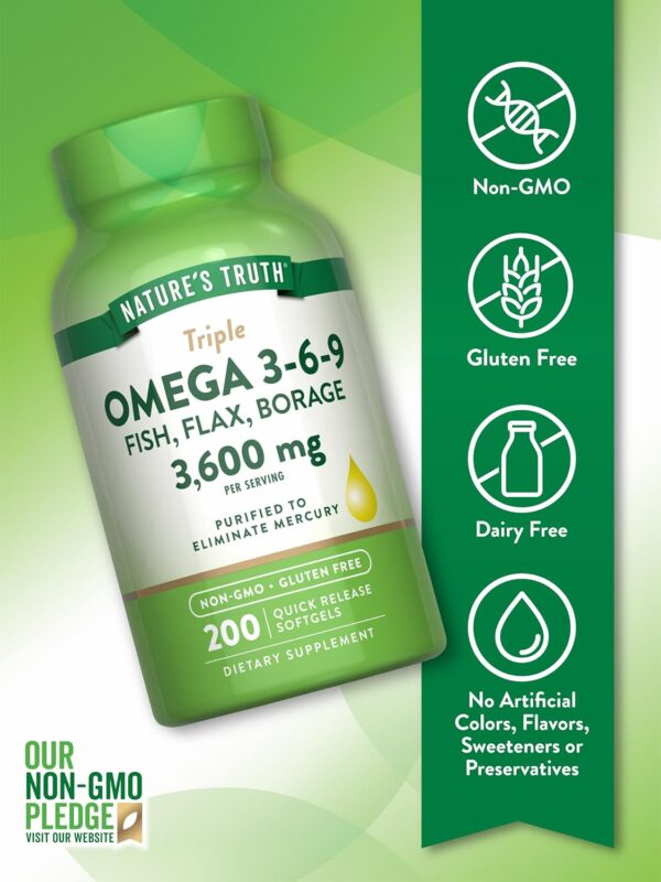 Nature's Truth Triple Omega 3 6 9 | 3600mg | 200 Softgels | ... - Image 4