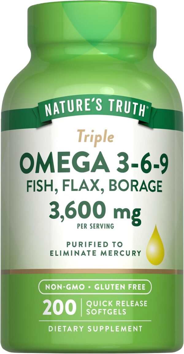 Nature's Truth Triple Omega 3 6 9 | 3600mg | 200 Softgels | ... - Image 2