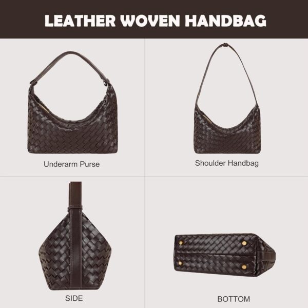 Vegan Leather Woven Tote Handbag, Top-handle Shoulder Bag, W... - Image 3