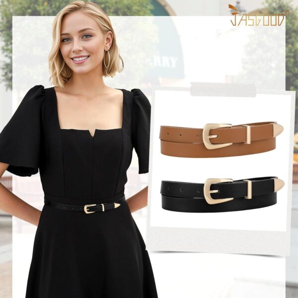 JASGOOD 2 Pack Women's Skinny Leather Belts Faux Leather Thi... - Image 4