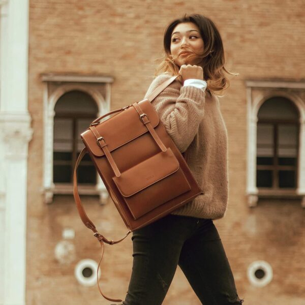 ECOSUSI Laptop Backpack for Women PU Leather Backpack Vintag... - Image 4
