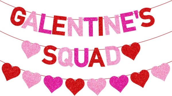 Glittery Galentine’s Squad Banner and Red Pink Rose Red Glit... - Image 2