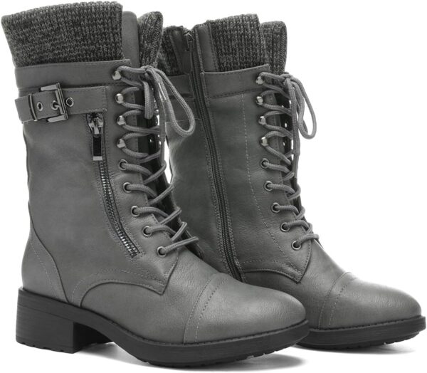 DREAM PAIRS Women's Winter Lace up Mid Calf Combat Riding Mi... - Image 4