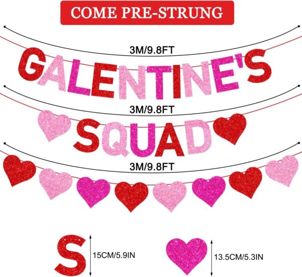 Glittery Galentine’s Squad Banner and Red Pink Rose Red Glit... - Image 3