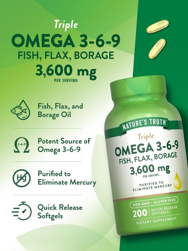 Nature's Truth Triple Omega 3 6 9 | 3600mg | 200 Softgels | ... - Image 6