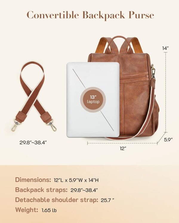 Missnine Backpack Purse for Women, PU Leather Anti-theft Bac... - Image 5