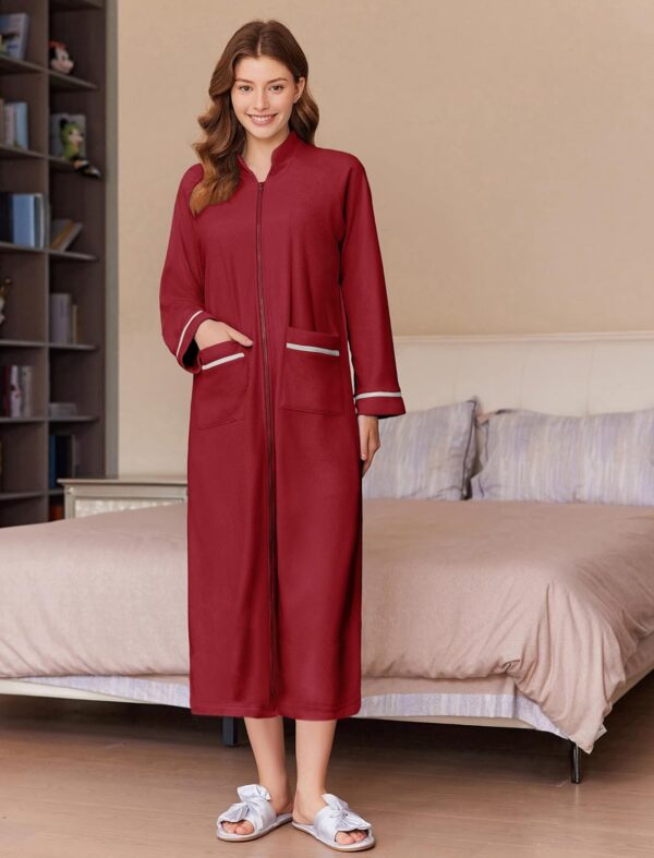 Ekouaer Women's Zipper Robes Long Sleeve Loungewear Knee Len... - Image 3