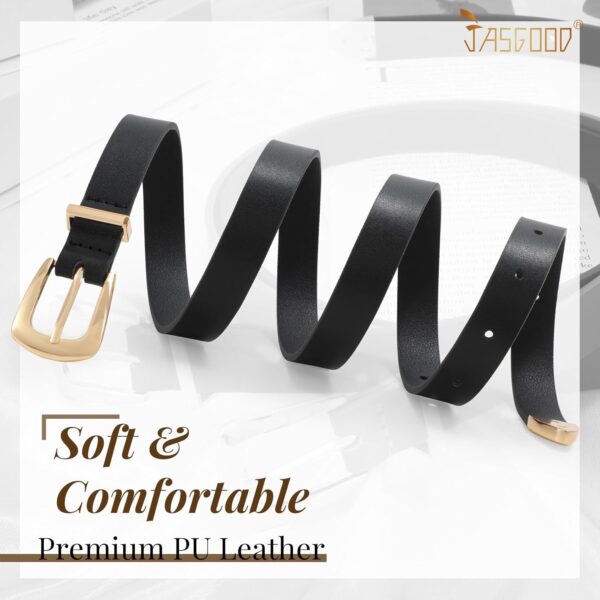 JASGOOD 2 Pack Women's Skinny Leather Belts Faux Leather Thi... - Image 6