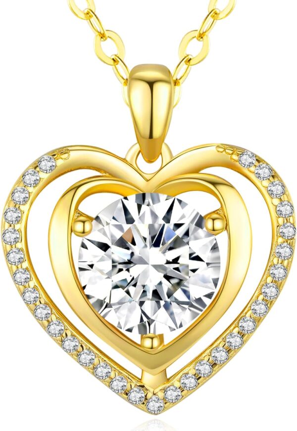 Heart Pendant Gold Necklace for Women Moissanite Lab-Created... - Image 2