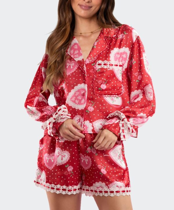 Women Holiday Party Pajamas Cute Satin Silk PJs 2 Piece Outf... - Image 3