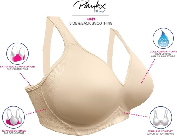 Playtex Women's 18 Hour Wireless Bra 4049, Side & Back Smoot... - Image 6