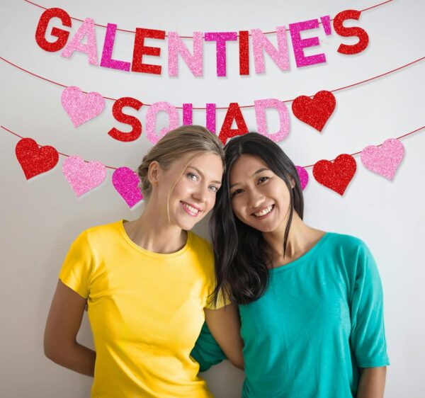 Glittery Galentine’s Squad Banner and Red Pink Rose Red Glit... - Image 5