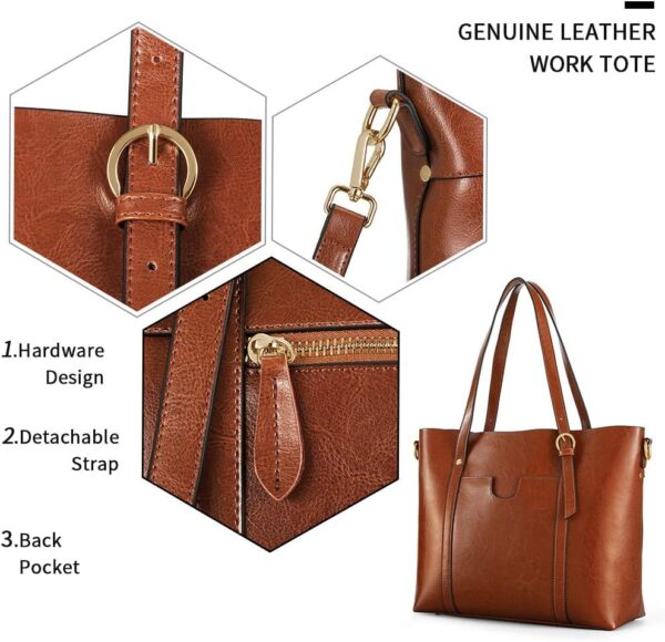 Kattee Genuine Leather Women Tote Bag Soft Handbags Vintage ... - Image 5