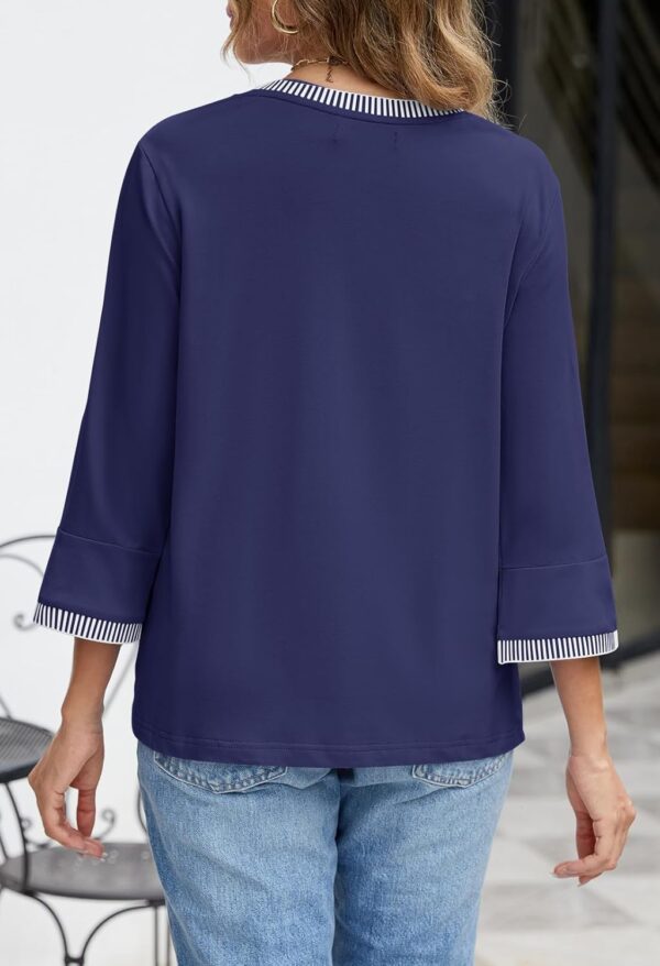 MEROKEETY Women's 3/4 Sleeve Tops Dressy Casual Crew Neck Co... - Image 4