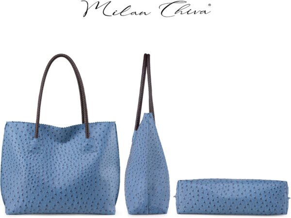 Milan Chiva Tote Bag for Women with Zipper Large Ostrich Veg... - Image 4
